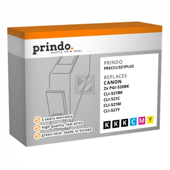 Prindo Tintenpatrone y, m, bk, 2 x bk, c (PRSCCLI521Plus) ersetzt PGI-520PGBK, CLI-521BK, CLI-521C, CLI-521M