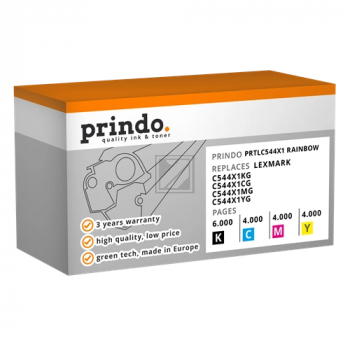 Prindo Toner-Kartusche y, m, bk, c HC plus (PRTLC544X1 Rainbow) ersetzt C544X1KG, C544X1CG, C544X1MG, C544X1YG