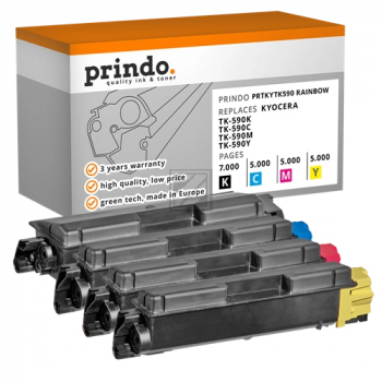 Prindo Toner-Kit y, m, bk, c (PRTKYTK590 Rainbow) ersetzt TK-590K, TK-590M, TK-590Y, TK-590C