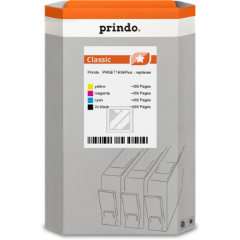 Prindo Tintenpatrone y, m, 2 x bk, c HC (PRSET1636Plus) ersetzt T1636